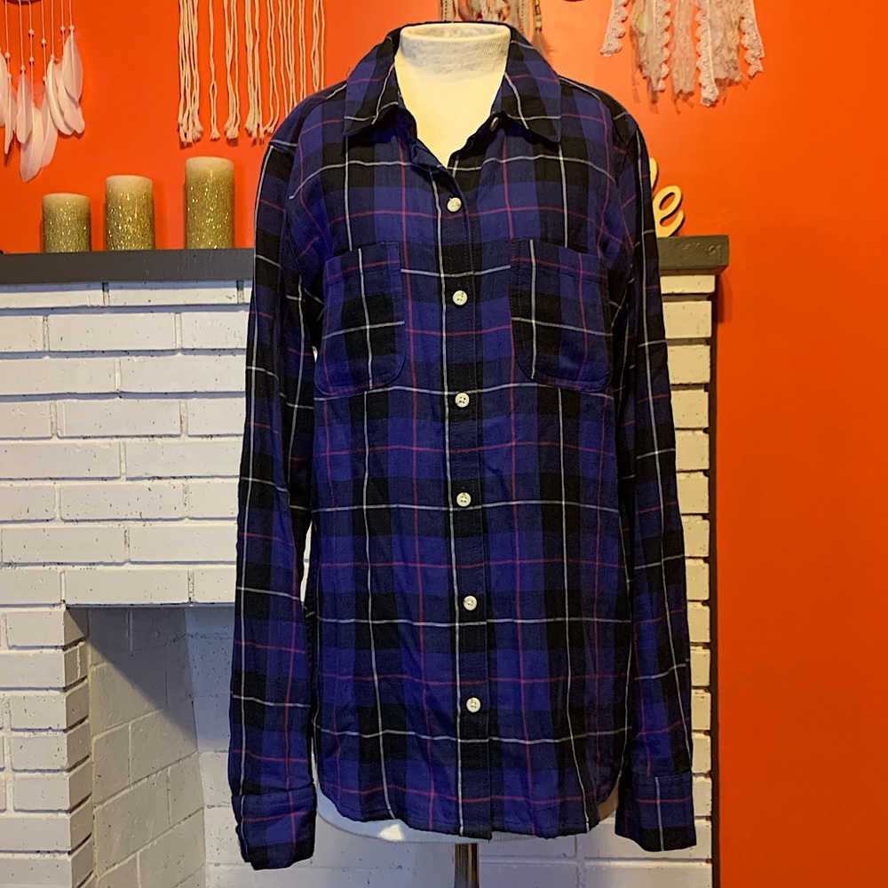 Mossimo Supply Co Purple Plaid Lightweight Button Down Shirt